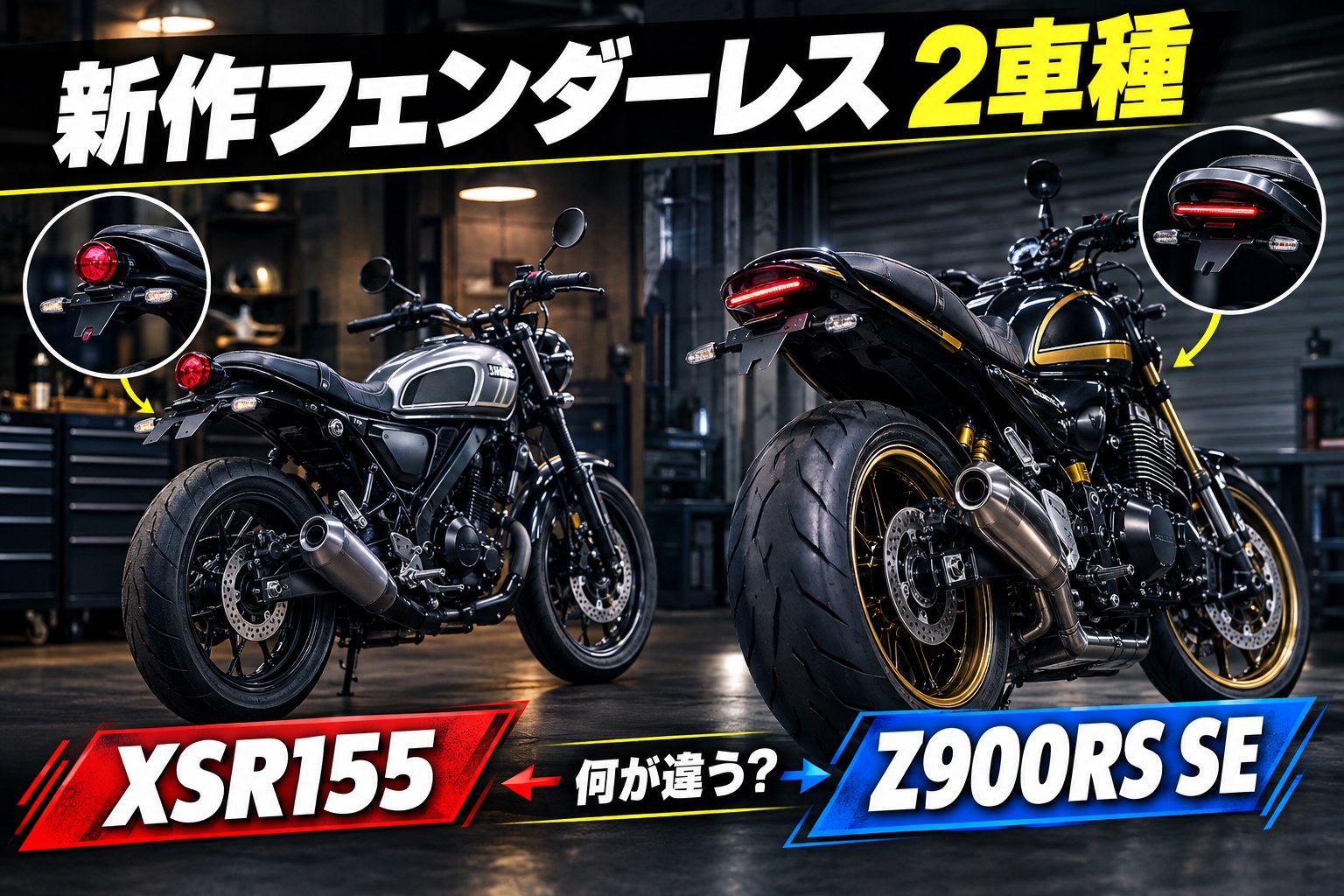 デイトナ新作フェンダーレス2種、XSR155用とZ900RS SE用の比較